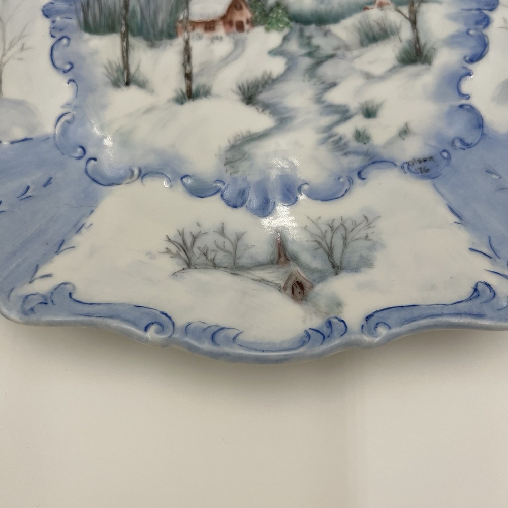 Vintage Hand Painted Winter Scene Decorative Plate Signed 1976 - Picture 9 of 14
